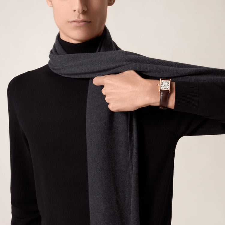 TANK LOUIS CARTIER WATCH Large model, hand-wound mechanical movement, rose gold, leather