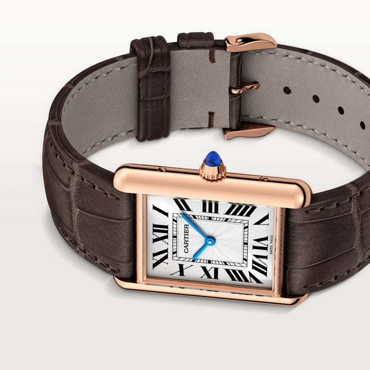 TANK LOUIS CARTIER WATCH Large model, hand-wound mechanical movement, rose gold, leather