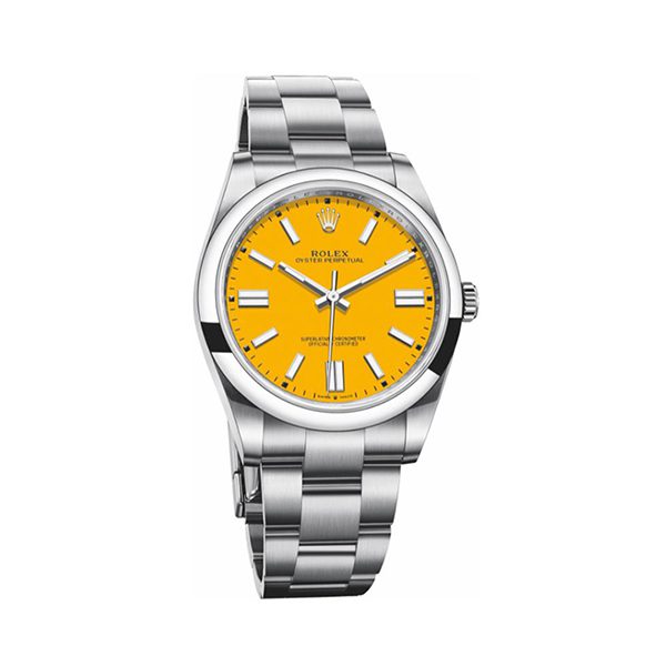 Rolex Oyster Perpetual 41mm Stainless Steel Yellow Dial Luxury Watch