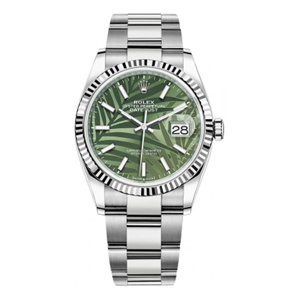 Rolex Datejust 36mm Olive Green Palm Motif Unisex Luxury Watch