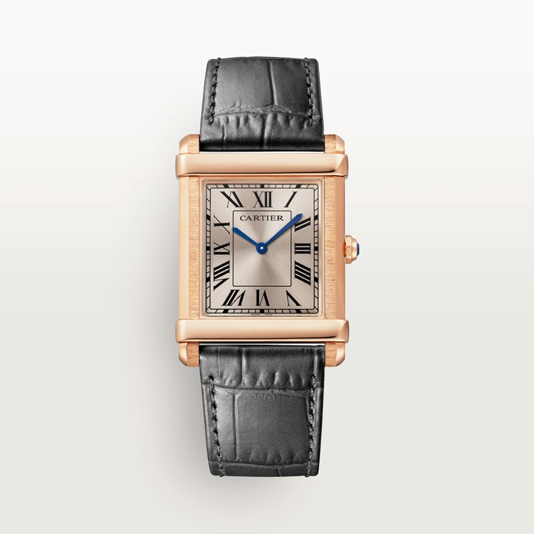 TANK CHINOISE WATCH Large model, hand-wound mechanical movement, rose gold, leather