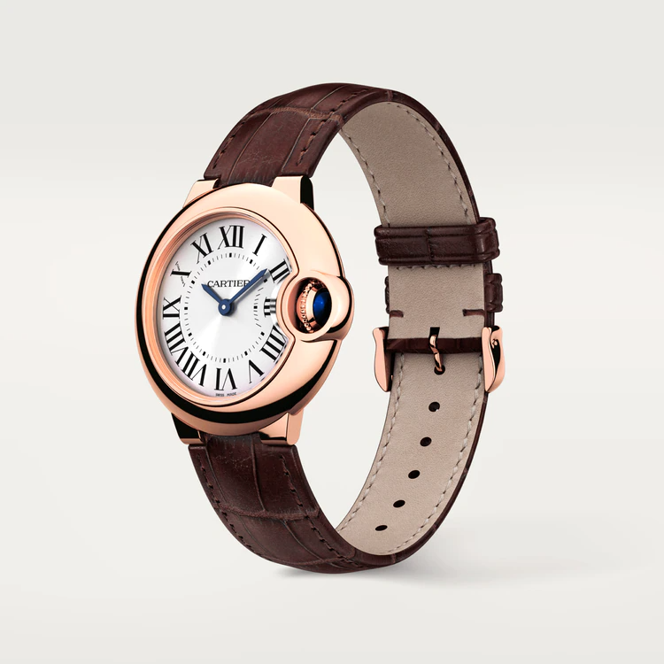 33 mm, movimiento de cuarzo, oro rosa, cuero