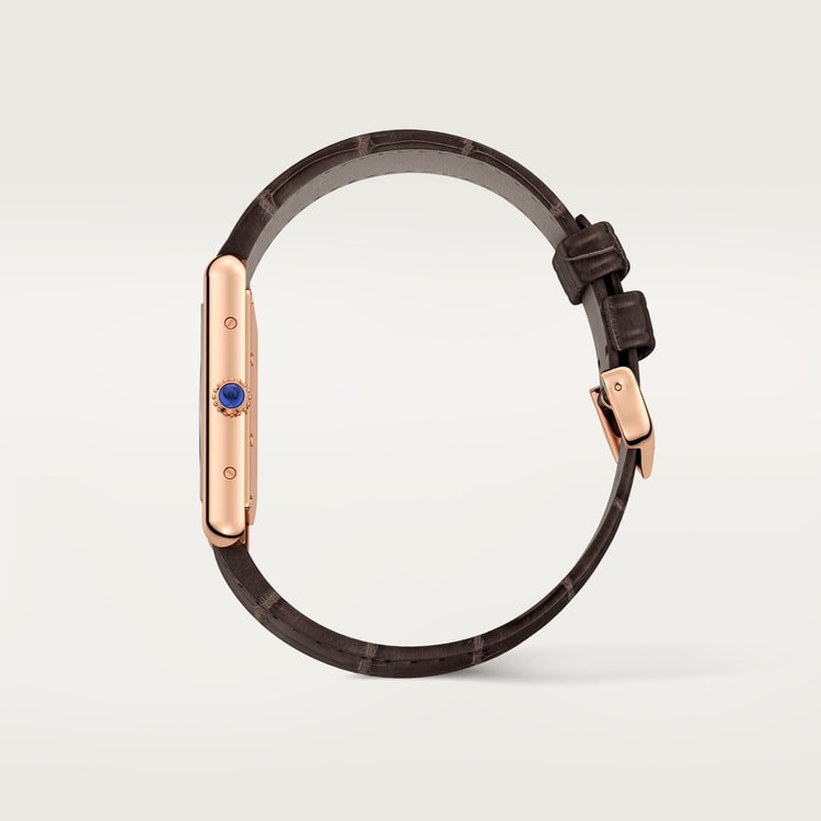 TANK LOUIS CARTIER WATCH Large model, hand-wound mechanical movement, rose gold, leather