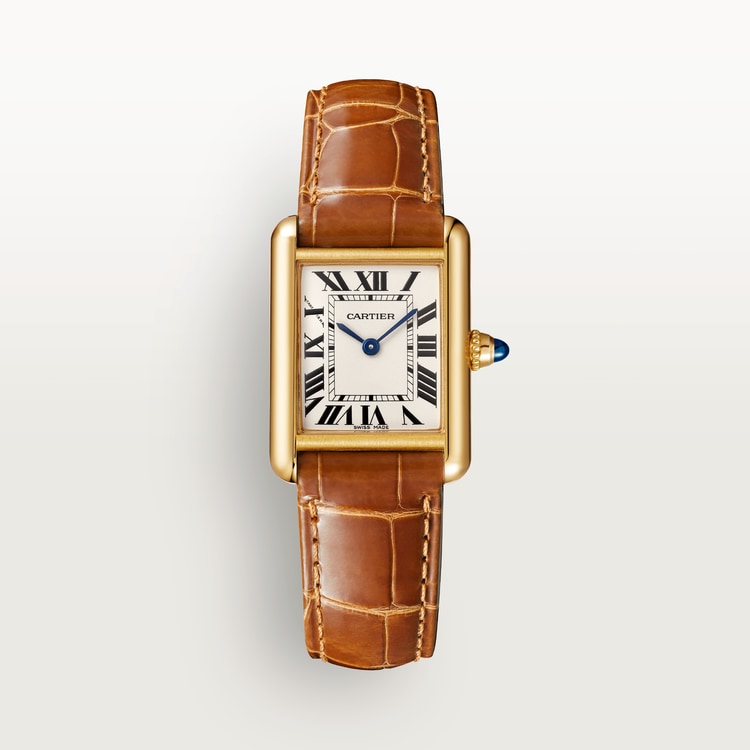 TANK LOUIS CARTIER WATCH Small model, quartz movement, yellow gold, leather