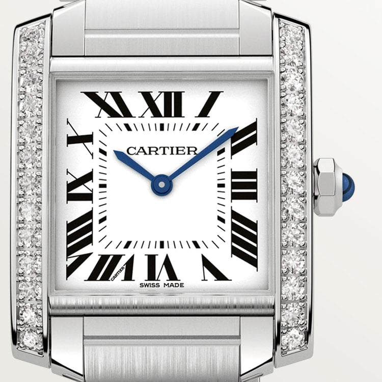 TANK FRANÇAISE WATCH Medium model, quartz movement, steel, diamonds