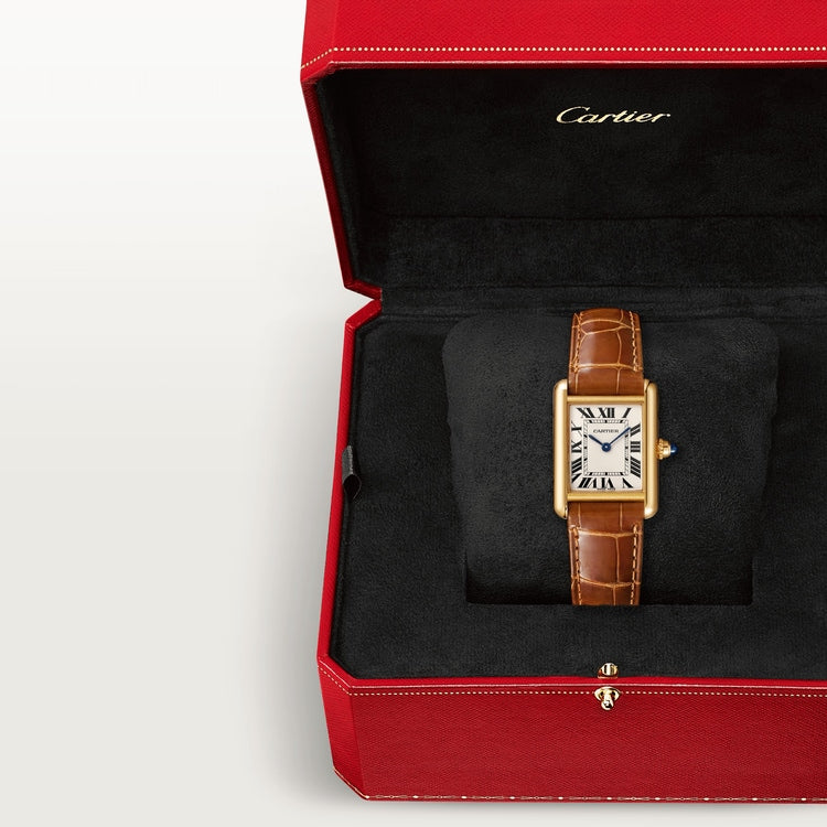 TANK LOUIS CARTIER WATCH Small model, quartz movement, yellow gold, leather