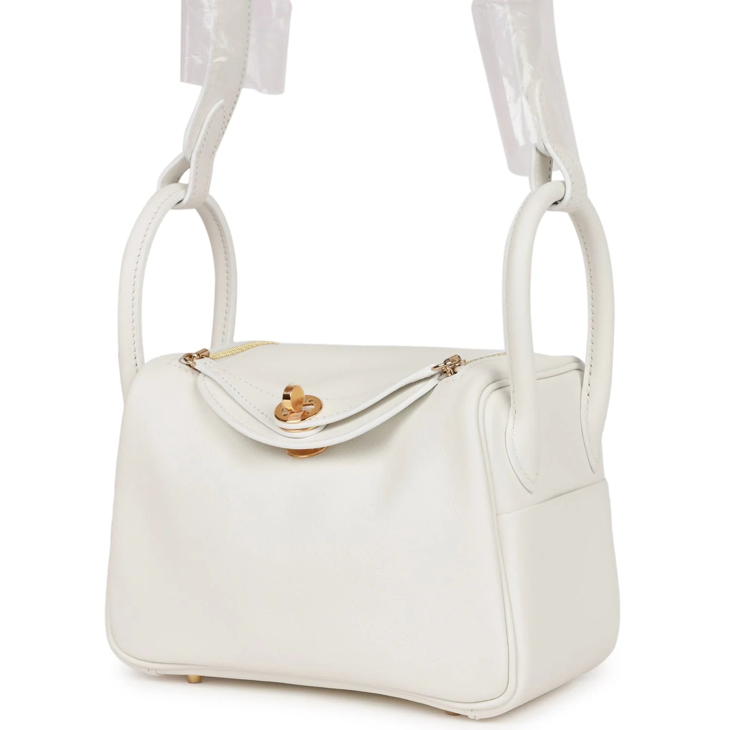 Hermès Mini Lindy White Swift Gold Hardware