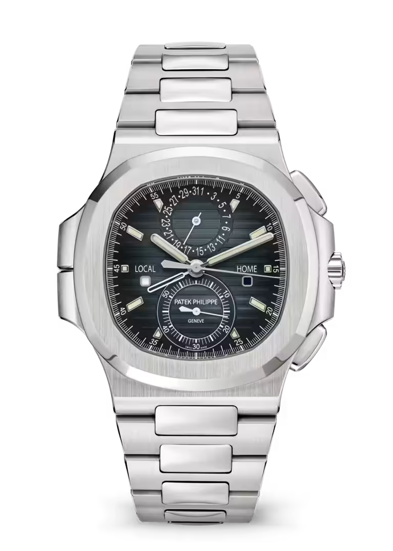 a Patek Philippe Nautilus Travel Time Chronograph reference 5990/1A