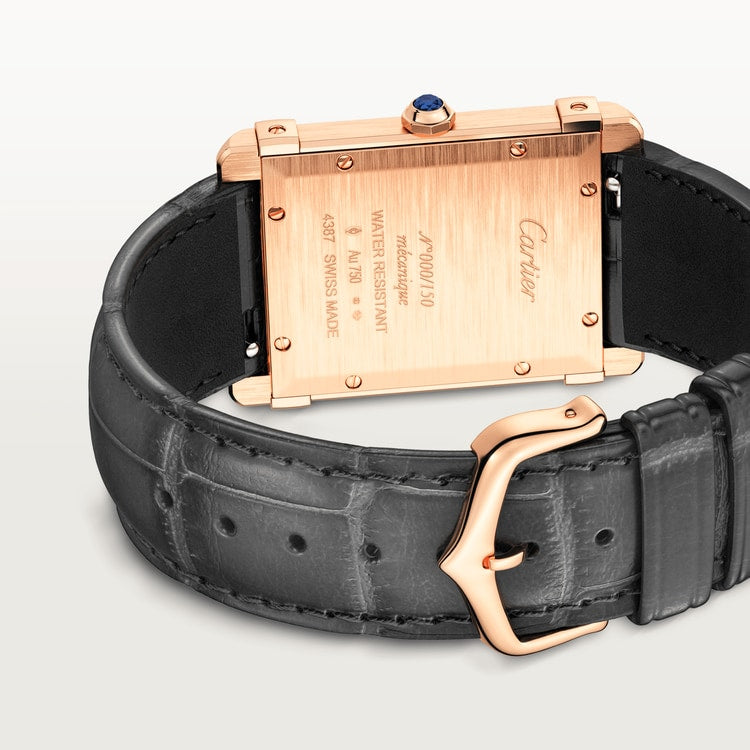 TANK CHINOISE WATCH Large model, hand-wound mechanical movement, rose gold, leather