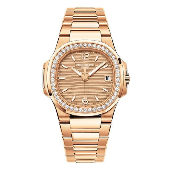 Patek Philippe Nautilus Golden Dial Luxury Women's Wristwatch Rose Gold