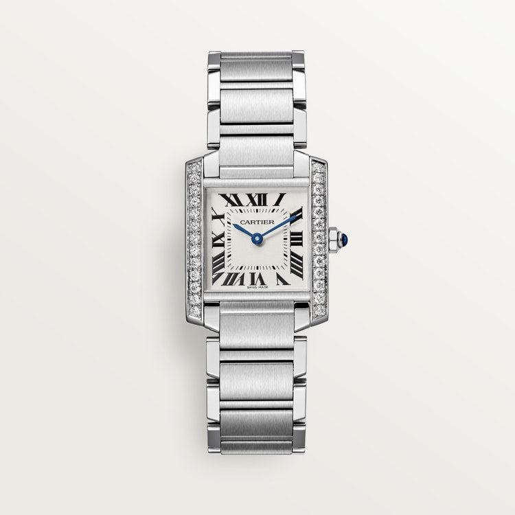 TANK FRANÇAISE WATCH Medium model, quartz movement, steel, diamonds