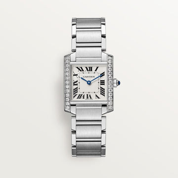TANK FRANÇAISE WATCH Medium model, quartz movement, steel, diamonds