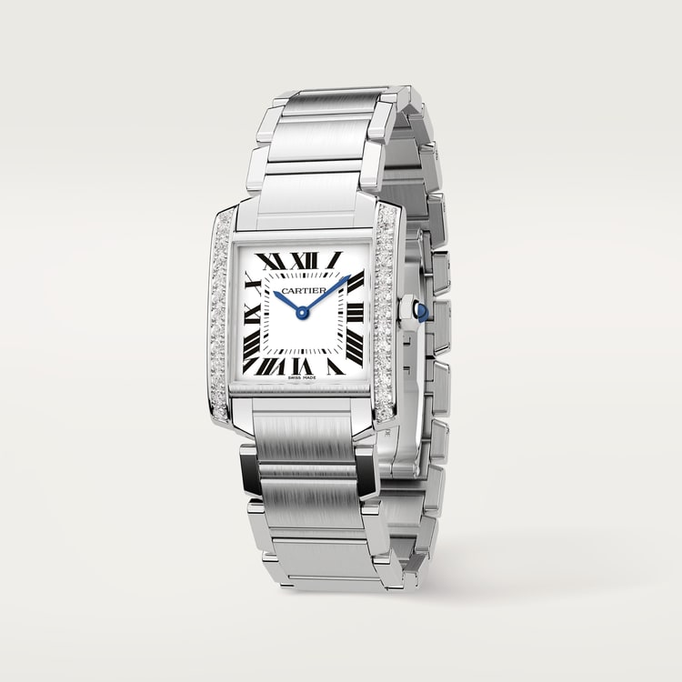 TANK FRANÇAISE WATCH Medium model, quartz movement, steel, diamonds