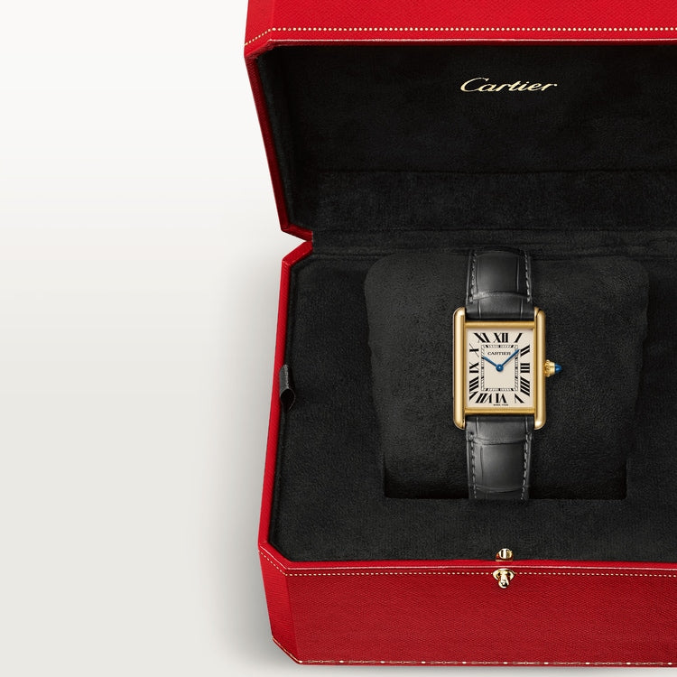 TANK LOUIS CARTIER WATCH Large model, quartz movement, 18K yellow gold, leather