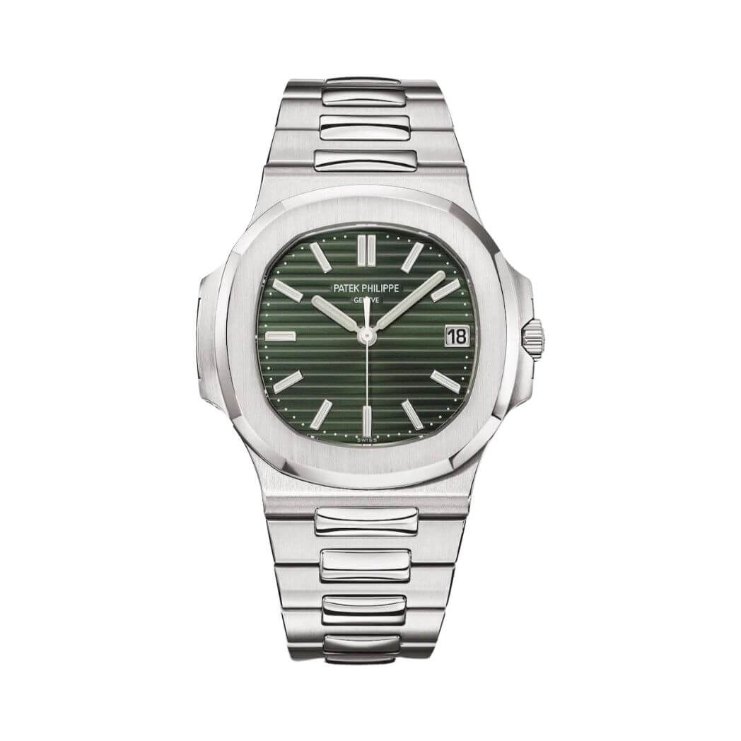 Patek Philippe Inspired Nautilus Sport Watch Sunburst Olive Green Dial