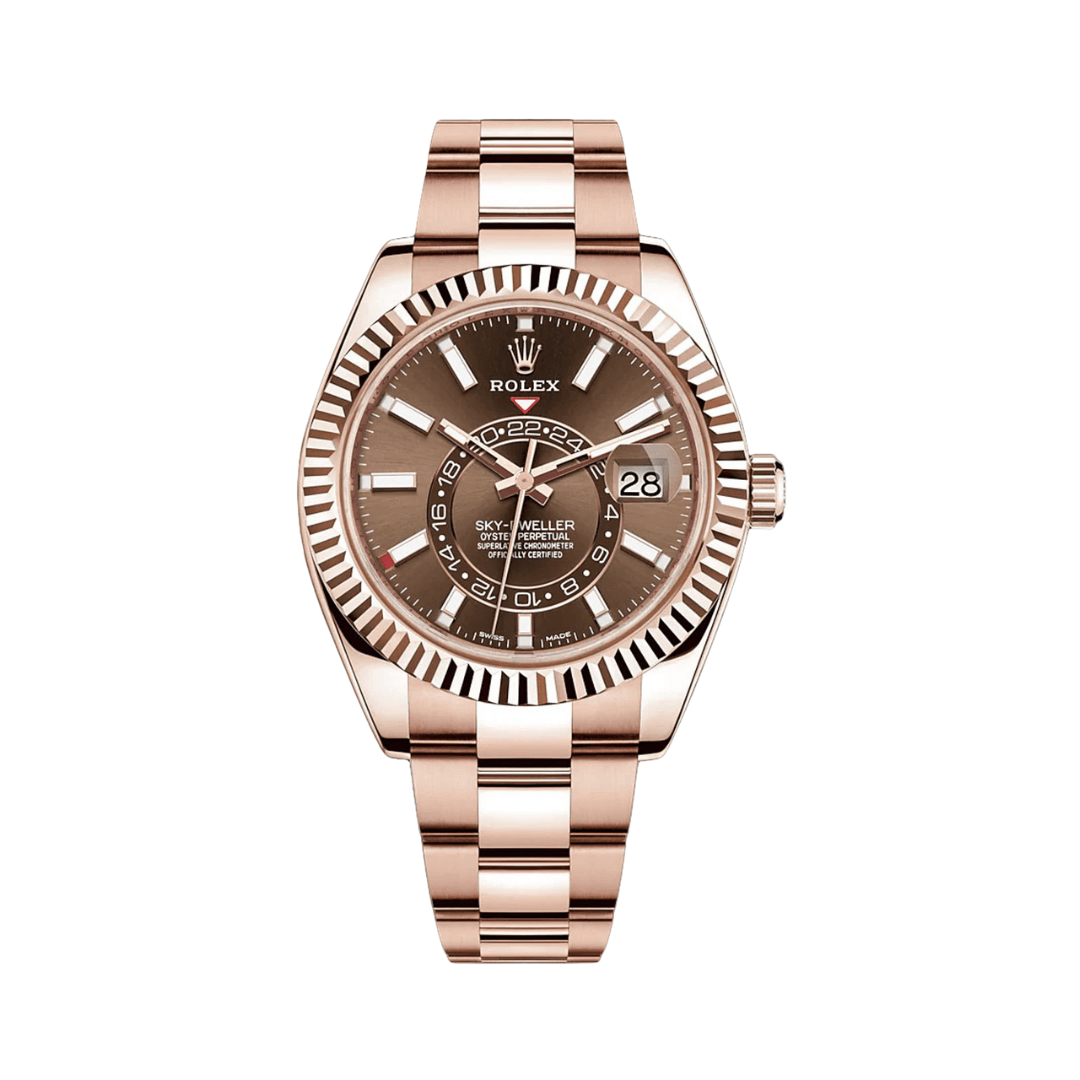 Rolex Sky-Dweller Everose Gold Case Chocolate Index Dial Men Watch