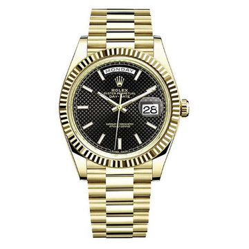 Rolex Day-Date 40mm 18kt Yellow Gold Black Diagonal Motif Watch
