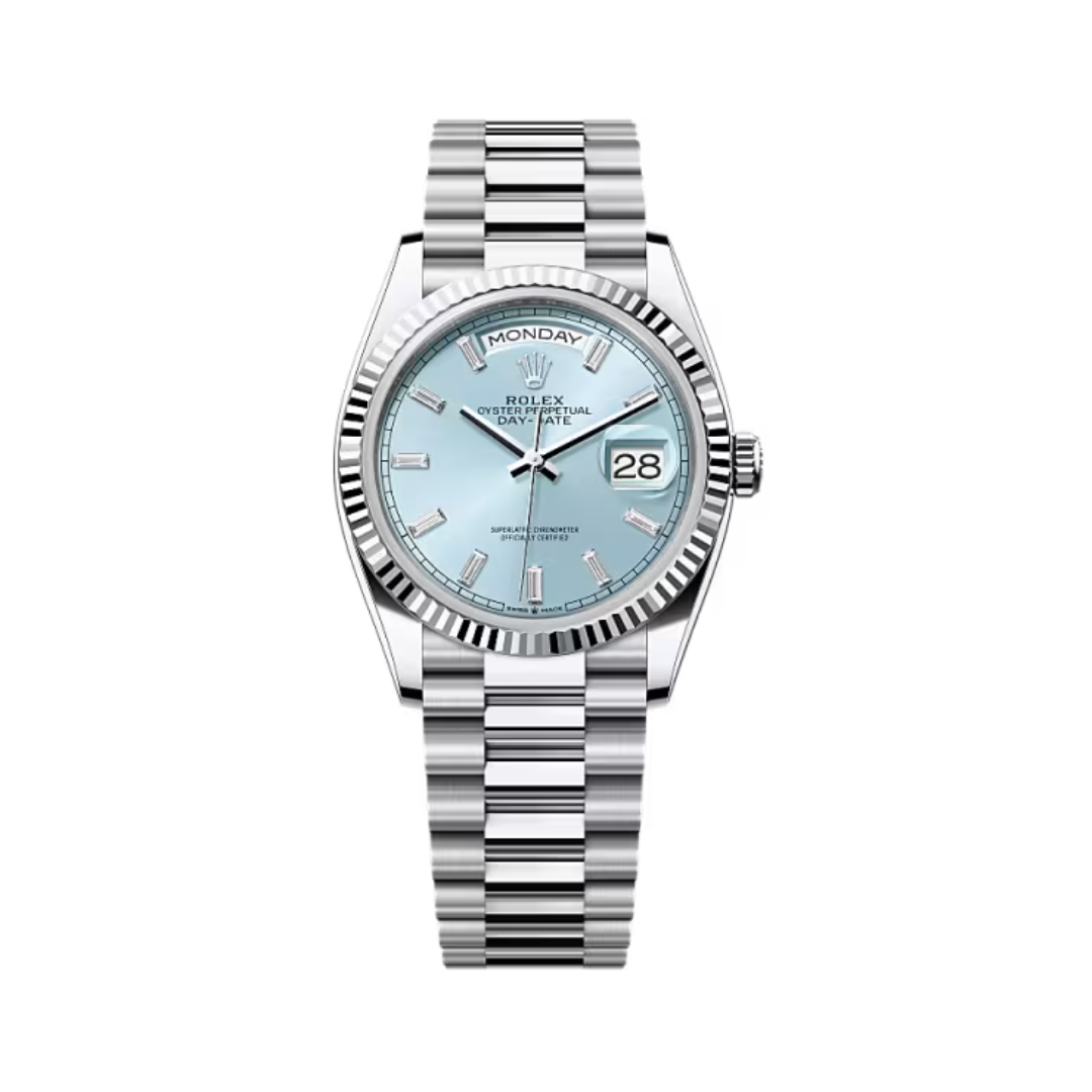 Rolex Day-Date 36mm Ice Blue Platinum Women's Luxury Watch