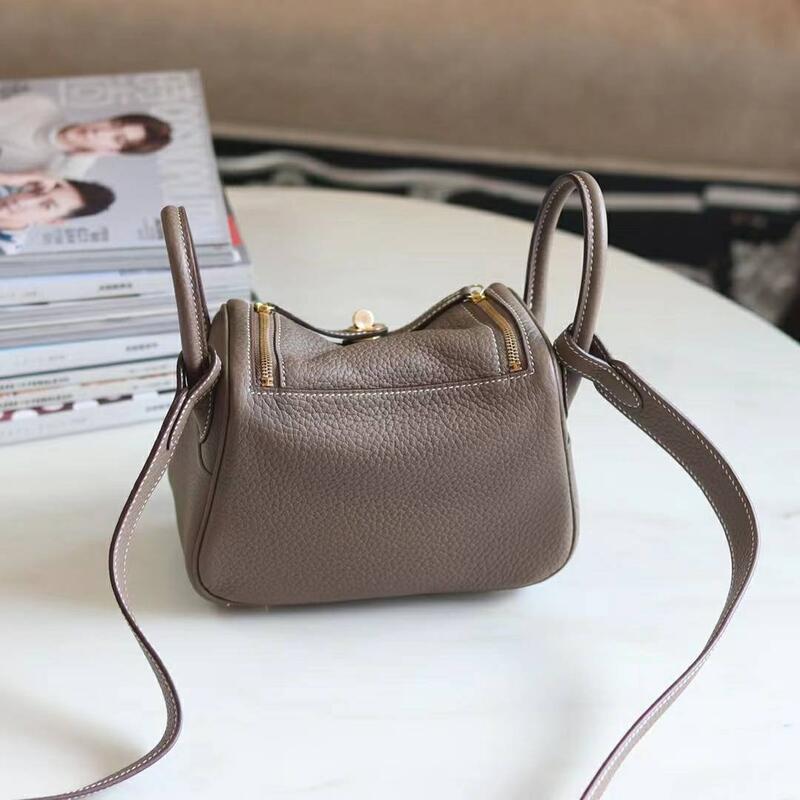 Hermes mini lindy TC 20 elephant gray gold buckle