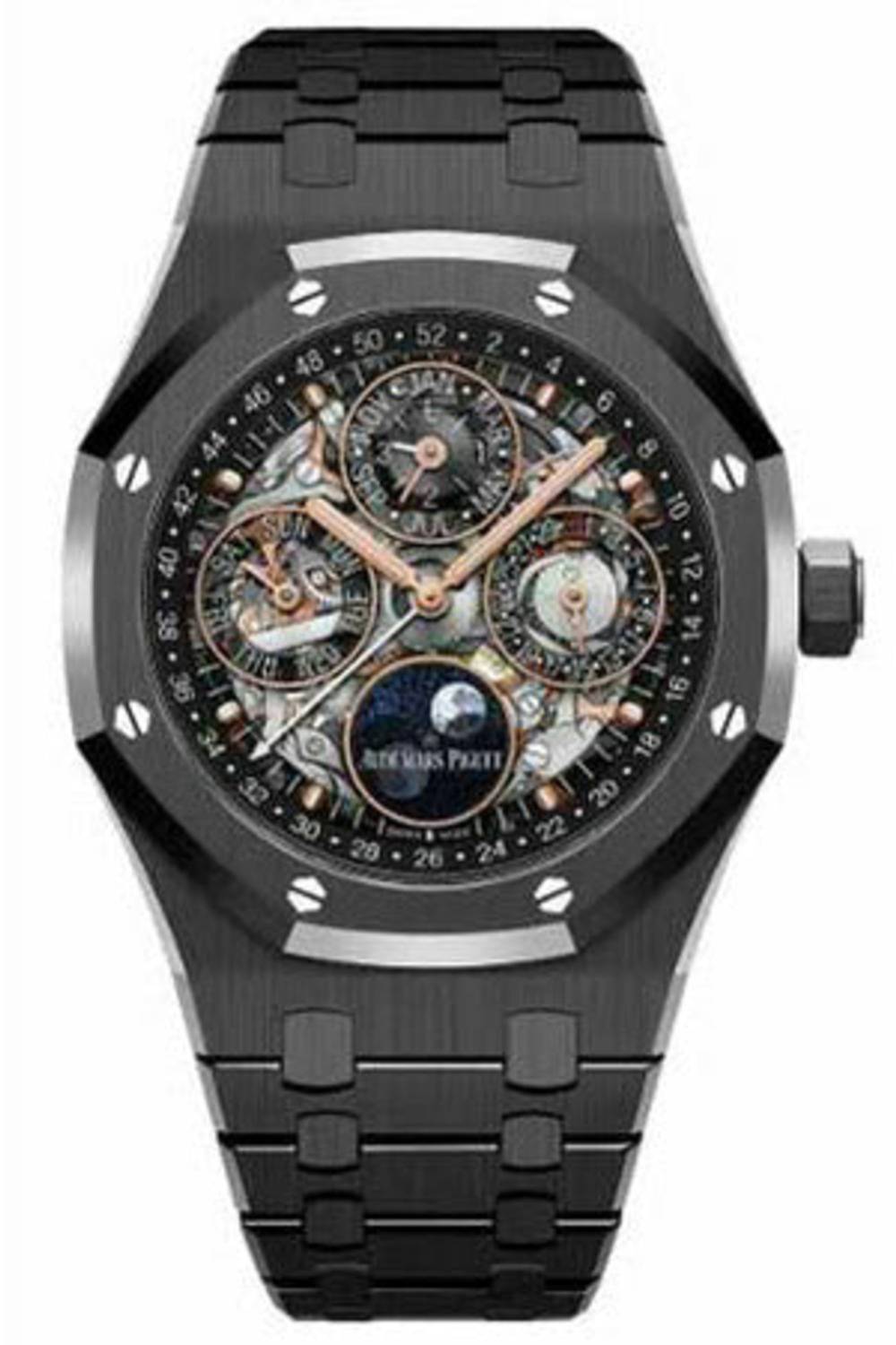 Audemars Piguet Royal Oak Perpetual Calendar Openworked Luxury Watch Black Ceramic