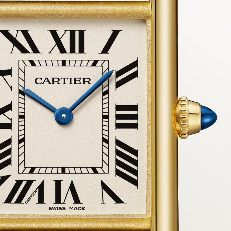 TANK LOUIS CARTIER WATCH Large model, quartz movement, 18K yellow gold, leather