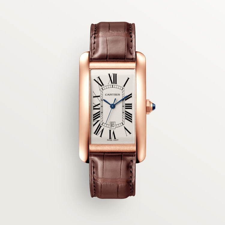 TANK AMÉRICAINE WATCH Large model, automatic movement, rose gold, leather