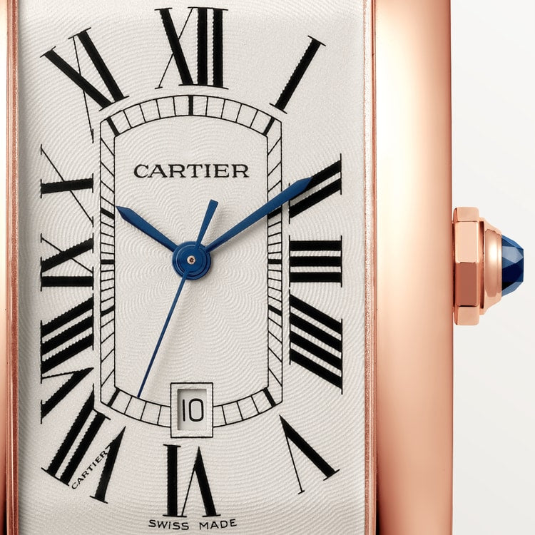 TANK AMÉRICAINE WATCH Large model, automatic movement, rose gold, leather