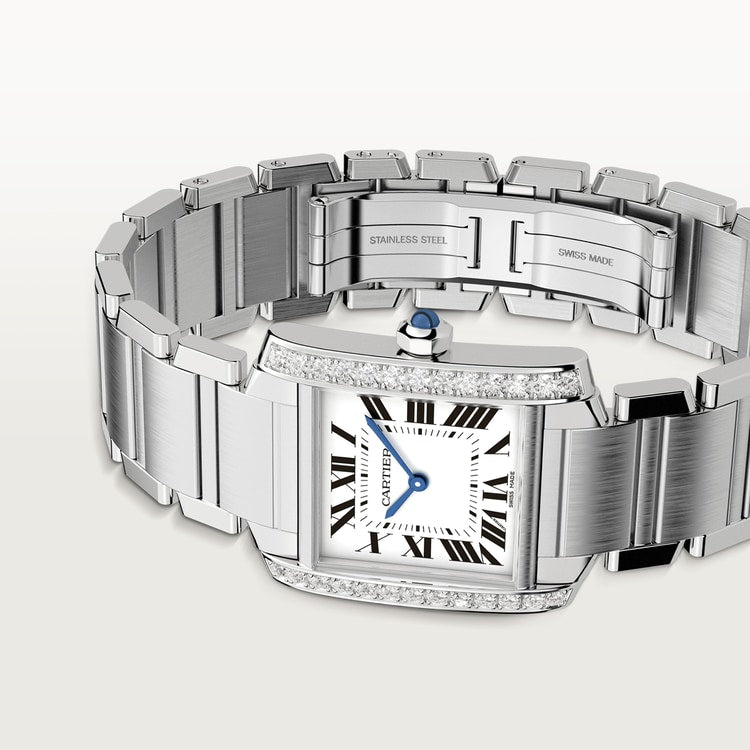 TANK FRANÇAISE WATCH Medium model, quartz movement, steel, diamonds