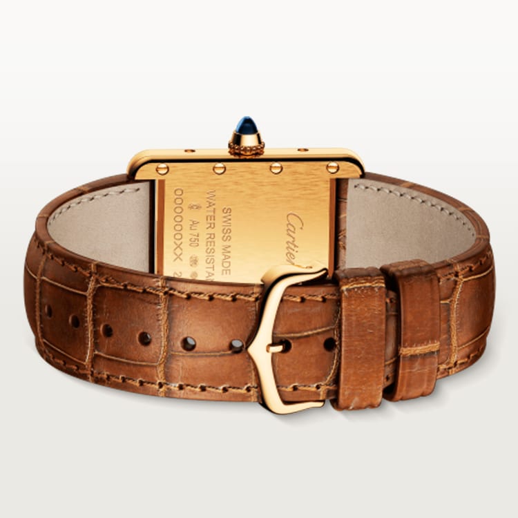 TANK LOUIS CARTIER WATCH Small model, quartz movement, yellow gold, leather
