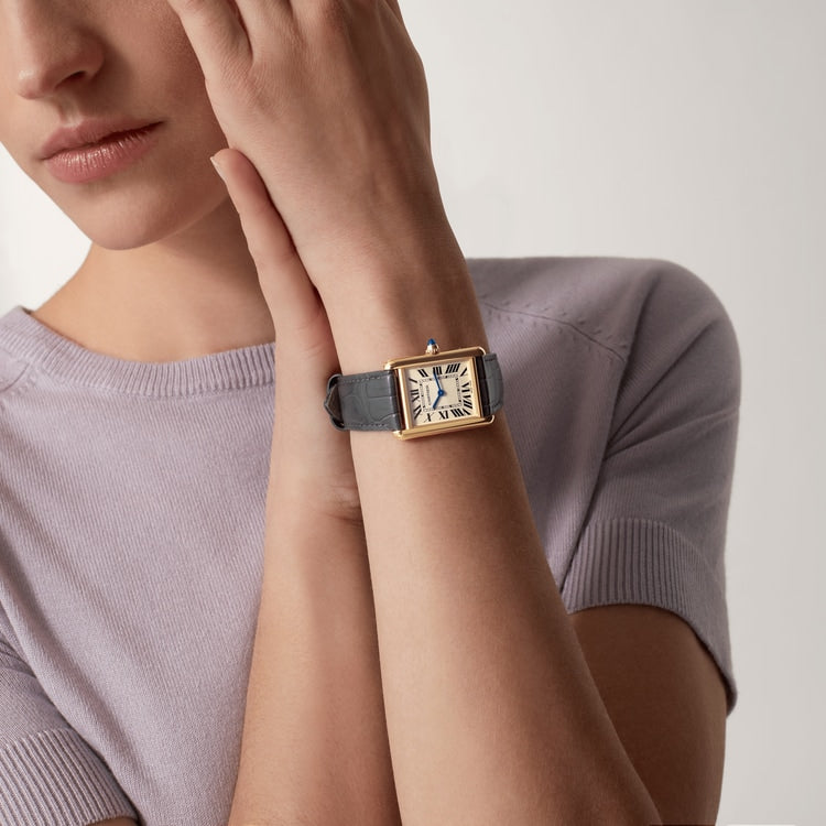 TANK LOUIS CARTIER WATCH Large model, quartz movement, 18K yellow gold, leather