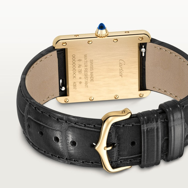 TANK LOUIS CARTIER WATCH Large model, quartz movement, 18K yellow gold, leather