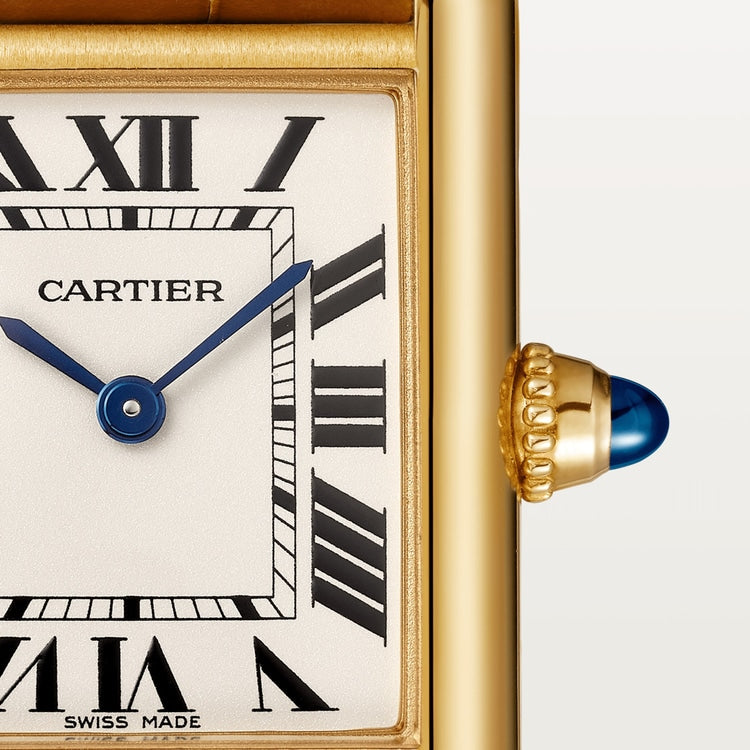TANK LOUIS CARTIER WATCH Small model, quartz movement, yellow gold, leather