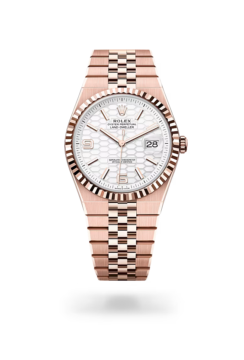 Rolex Land-Dweller Everose Gold Tone Watch with Secure Wrist Fit