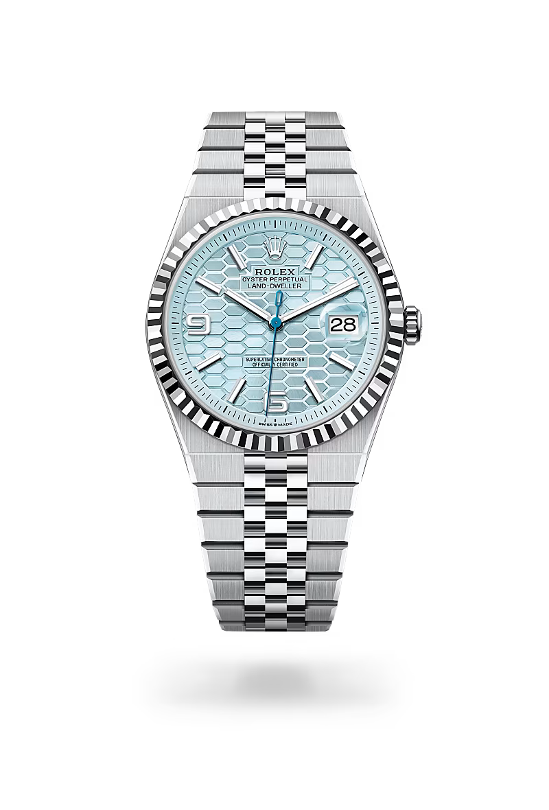 Rolex Land-Dweller 40mm Oyster Style Platinum Tone Wrist Watch