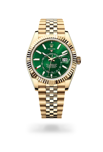 Rolex Sky-Dweller 42mm Yellow Gold Green Dial Jubilee Watch