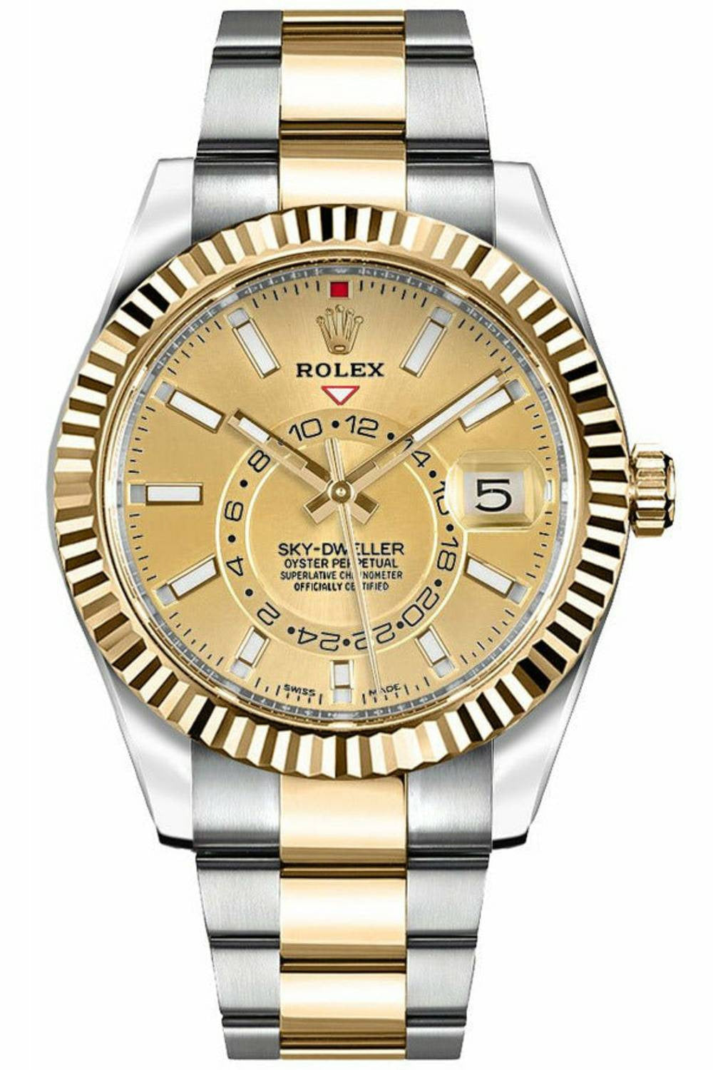 Rolex Sky-Dweller Men's Watch with Elegant Champagne Dial Finish